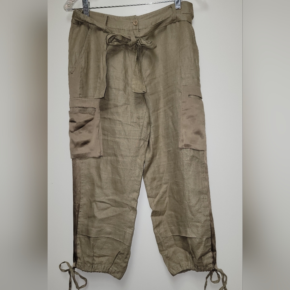 INC International Concepts Olive Cargo Linen Ankle Pants